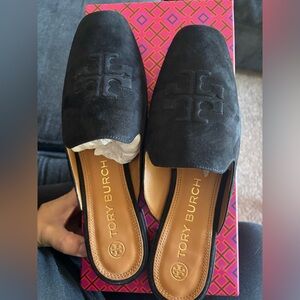 Tory Burch Black mule backless  loafer 25mm Ruby Suede